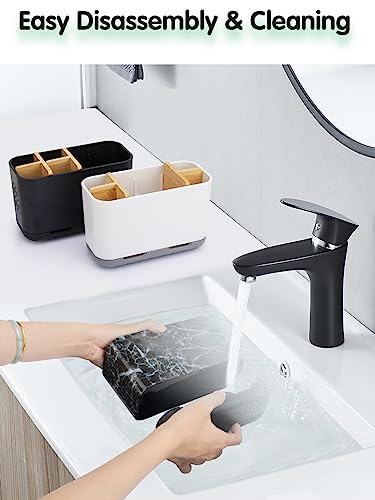 GFWARE Marble Toothbrush Holders with Drainage, Bathroom Organizer, Large | 5 Slots Toothbrush and Toothpaste Holder with Bamboo Divider, Kids Electric Toothbrush Holder for Bathroom, Marble-Look - color: Marble-l