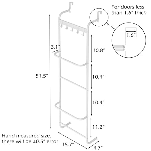 5 Tier Over The Door Towel Racks for Bathroom Wet Towel Drying Rack Clothing Storage Holder with Hooks (White, 5 Tier) - color: White