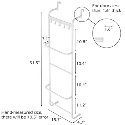 5 Tier Over The Door Towel Racks for Bathroom Wet Towel Drying Rack Clothing Storage Holder with Hooks (White, 5 Tier) - color: White