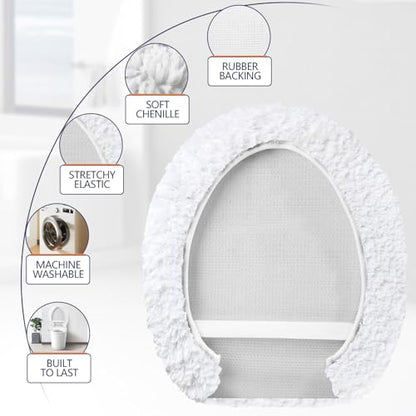 Soft Microfiber Toilet Lid Cover 17.5" x 15" Machine Washable | Solid Toilet Seat Cover Adjustable Rubber Backing Fits Most 16 -17.5" L x 14-16" W Round Oblong and Elongated Toilet Seat - color: White