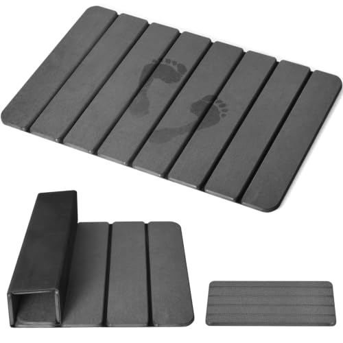 Large Foldable Stone Bath Mat, 2 Pcs Super Absorbent Diatomaceous Earth Mat with Non-Slip Base, Quick Drying Floor Mat for Bathroom Kitchen Counter (28" x 16", Grey) - color: Grey, size: 28" x 16" (Rectangular)