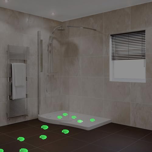 12 Pcs Luminous Green Bathtub Stickers Non Slip Sea Shell | Adhesive Decals, For Floor, Ladders, Bath Tub, Stairs, Bathroom, Shower Stickers - color: Luminous Green