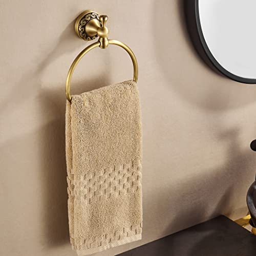 Antique Brass Toilet Paper Holder Towel Ring, Brushed Brass Towel Holder Toilet Paper Roll Holder, Rustic Towel Rack Bathroom Accessories Set Hardware 2 Pieces Farmhouse Wall Mounted - color: Brass