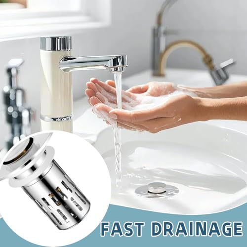 2025 New Universal Pop-Up Bathroom Sink Stopper with Hair Catcher, Pop-Up Removable Bathroom Sink Strainer, Easy-Install Sink Drain Strainer