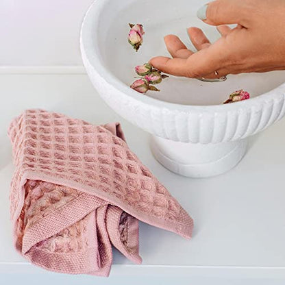 Waffle Washcloths Set, 100% Turkish Cotton (Powder Pink) - color: Powder Pink, size: Washcloths Set (4 Pieces)