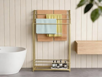 4-Tier Extra Wide Freestanding Towel Rack, Heavy-Duty Metal Towel Drying Stand for Bathroom, Poolside & Spa (Matte Gold, 27.6" Wide) - color: Matte Gold