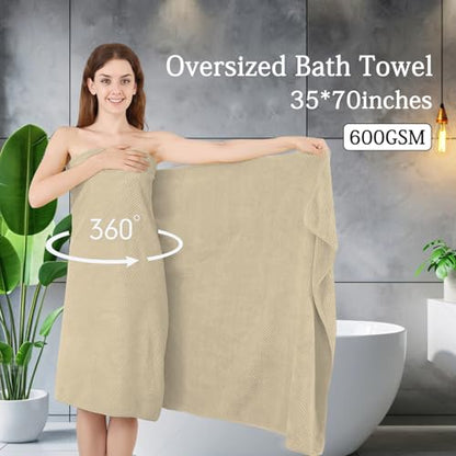 Extra Large Bath Towels Set 35x70 Inches - Beige Luxury 600 GSM Oversized Bath Sheet Towel,Ultra Soft Microfiber - Quick Dry,Highly Absorbent Shower Towels Spa Hotel Bathroom Towel Set (4-Pack) - color: Light Brown Set, size: 4-Piece Set