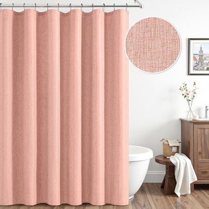 ANRODUO Blush Pink Linen Textured Fabric Shower Curtain Set - W72xL72 | Farmhouse Shower Curtain with 12 Metal Hooks, Waterproof Heavy Duty, Button Hole Design, Machine Washable for Bathroom - color: Blush Pink, size: 72"W x 72"L (Pack of 1)