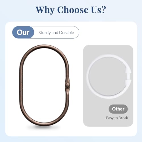 Bathway Shower Curtain Rings, Shower Curtain Hooks Bronze Curtain Rings 12 Pcs Anti-Drop Shower Rings for Curtain, Metal Shower Curtain Rings Rust Proof, Shower Hooks for Shower Curtain Rod - color: Bronze, style: Modern Oval