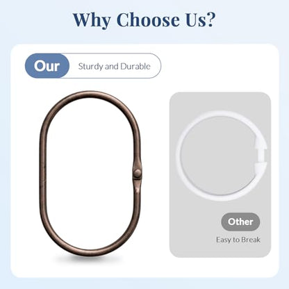 Bathway Shower Curtain Rings, Shower Curtain Hooks Bronze Curtain Rings 12 Pcs Anti-Drop Shower Rings for Curtain, Metal Shower Curtain Rings Rust Proof, Shower Hooks for Shower Curtain Rod - color: Bronze, style: Modern Oval
