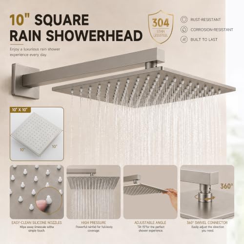 Shower System with Tub Spout, All Metal Bathtub Shower Faucet Set with High Pressure 10 Inch Rain Shower Head and Handheld Shower Head Set, Brushed Nickel (Valve Include) - color: Brushed Nickel