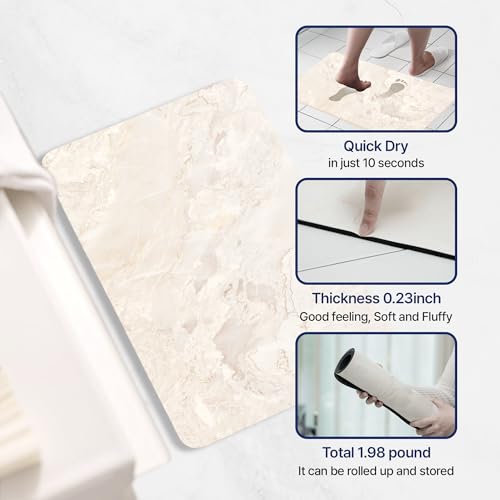 Aureo Super Absorbent Diatomaceous Bath Mat, Quick Dry, Soft Non-Slip Rug for Bathroom, Kitchen, Entryway, Easy Clean, Marble Design, 27.55" x 15.74", Light Beige - color: Light Beige
