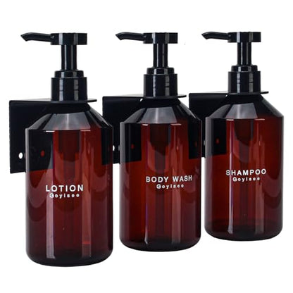 3-Chamber Shampoo & Conditioner Dispenser - Wall-Mounted Soap Dispenser Plastic Bottles with 4CC Pumps, No Drill Installation, Refillable for Bathroom, RV, Commercial Use Brown - color: Brown