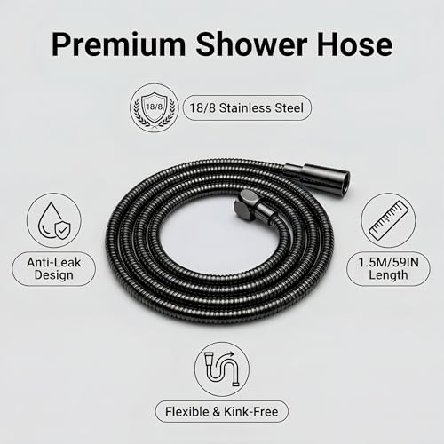 Shower Hose, 59 Inch Extra Long Flexible Stainless Steel Handheld Showerhead Hose Extension with Brass Insert and Nut, Anti-Kink Shower Head Hose Replacement (Black, 59 Inch) - color: Black