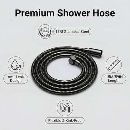 Shower Hose, 59 Inch Extra Long Flexible Stainless Steel Handheld Showerhead Hose Extension with Brass Insert and Nut, Anti-Kink Shower Head Hose Replacement (Black, 59 Inch) - color: Black