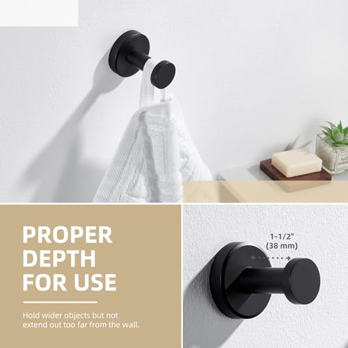 Angle Simple Towel Hook Matte Black, SUS304 Stainless Steel Bathroom Hand Towel Holder, Compact Round Robe Hook Wall Mount - color: Matte Black, size: 1 Pack