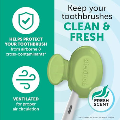Steripod Clip-on Toothbrush Protector, Green/Silver, 2 Count - color: Clear Blue and Clear Green, size: 2 Count (Pack of 1)