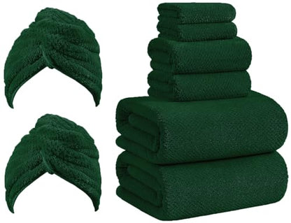 Bath Towel Set of 8,Large Bath Sheets 35"x70"-Dark Green | Super Soft Microfiber, Lint Free & Quick Dry Towels for Bathroom,Gym,Hotel–2 Bath,2 Hair,2 Hand,2 Washcloths - color: Dark Green, size: 8Piece Towel Set