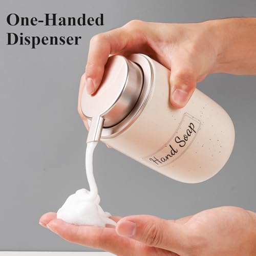 BosilunLife Foaming Soap Dispenser Set-Apricot Ceramic Foam Soap Dispenser | 12oz with Rust Proof Pump, Easy Pressing & Refillable,4Pcs Clear Stickers for Kitchen, Bathroom - 2 Pack - color: Apricot-foam Pump