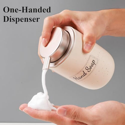 BosilunLife Foaming Soap Dispenser Set-Apricot Ceramic Foam Soap Dispenser | 12oz with Rust Proof Pump, Easy Pressing & Refillable,4Pcs Clear Stickers for Kitchen, Bathroom - 2 Pack - color: Apricot-foam Pump