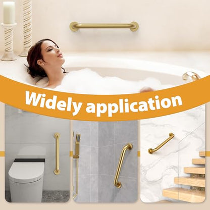 16 Inch Anti-Slip Bathroom Shower Grab Bar Brushed Gold | Safety Hand Rail Support Handicap Elderly Injury Senior Assist Bath Handle, Arm Rests for use with Toilet Seats
