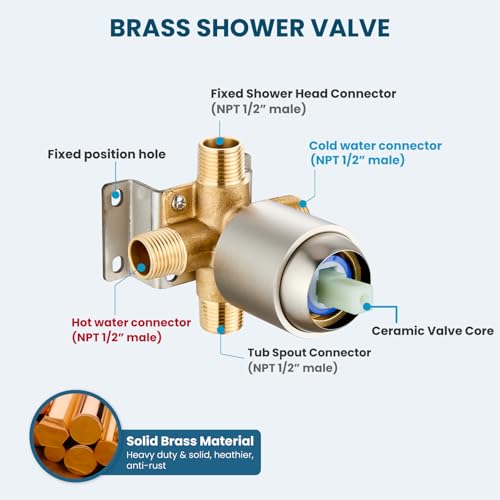 gotonovo Tub Shower Faucet Set with Valve 6 Mode Handheld Brushed Nickel | Bathtub Faucet Set,6 Mode ABS Handheld Spray,6.3’’ Metal Tub Spout,Brass Valve Trim Kit,Shower Head and Handle Kit,Wall Mount - color: Nickel
