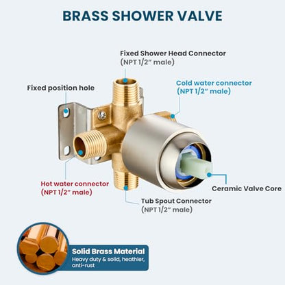 gotonovo Tub Shower Faucet Set with Valve 6 Mode Handheld Brushed Nickel | Bathtub Faucet Set,6 Mode ABS Handheld Spray,6.3’’ Metal Tub Spout,Brass Valve Trim Kit,Shower Head and Handle Kit,Wall Mount - color: Nickel