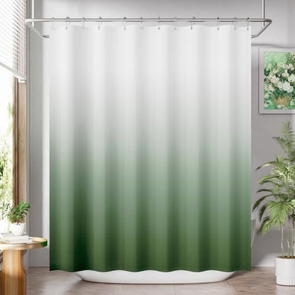 AmazerBath Fabric Shower Curtain Set, Ombre Grass Green Curtain with 12 Curtain Hooks, Rustic Cloth Green and White, Cute Washable Bathroom Shower Curtain, 72x72 Inches - color: A- Green Ombre +12 Metal Hooks, size: 72"W x 72"L (Pack of 1)