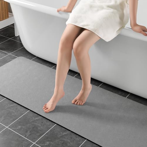 Long Bath Rugs 47x17-Diatomaceous Earth Stone Bath Mats for Bathroom,Grey | Quick Dry Absorbing Diatomite Bathroom Rugs Rubber Non Slip Thin Bathroom Mat Fit Under Door, Bath Mats for Bathroom Floors - color: Grey, size: 47" x 17" (Rectangular)