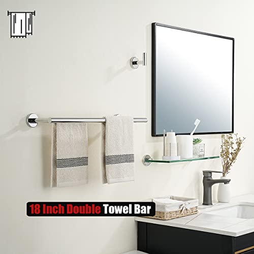 JQK Double Towel Bar Chrome, 20.5 Inch 304 Stainless Steel Thicken 0.8mm Towel Rack Bathroom, Towel Holder Polished Steel Wall Mount, Useable Length 18 Inch 2 Pack, TB100L18-CH-P2 - color: Polished Chrome, size: 20.5 Inch (2 Pack)