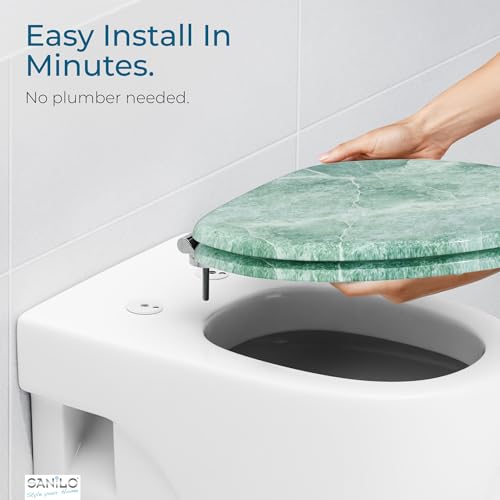 SANILO Wooden Toilet Seat with Soft Close [ELONGATED] - Decorative, Quiet & Slow Close Molded Wood Seat - With Strong Bumpers & Hinges - Adjustable Fit - Marble Green - color: Marble Green