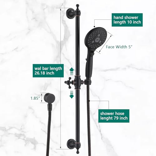 Handheld Shower Head with Slide Bar Combo, 6 Settings Handheld Shower with ON/OFF Pause Switch, Adjustable Height 27.5" Long Slide Bar, Wall Supply Elbow, 6.6ft Shower Hose, Oil Rubbed Bronze - color: Oil Rubbed Bronze