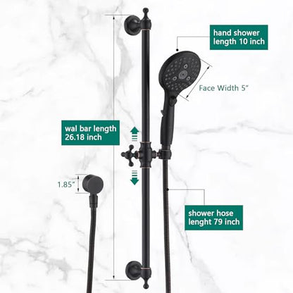 Handheld Shower Head with Slide Bar Combo, 6 Settings Handheld Shower with ON/OFF Pause Switch, Adjustable Height 27.5" Long Slide Bar, Wall Supply Elbow, 6.6ft Shower Hose, Oil Rubbed Bronze - color: Oil Rubbed Bronze