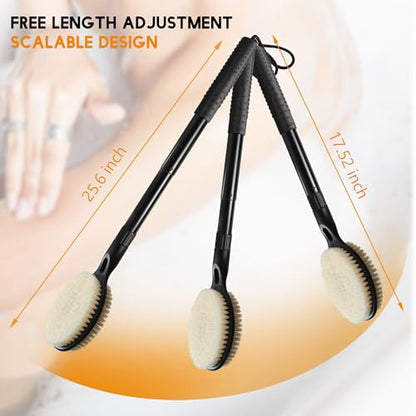 Back Scrubber with Soft and Stiff Bristles, 17''-25'' Long Handle Dual-Sided Shower Brush for Body for Deep Cleaning