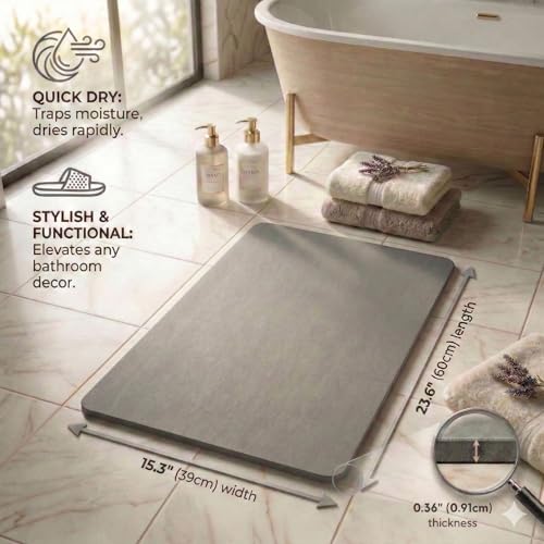 Stone Bath Mat – Diatomaceous Earth Quick Drying Non-Slip Bathroom Mat – Absorbent Diatomite Shower Mat, Durable & Easy to Clean, Modern, 23.6" x 15.3", (Slate Grey - Sora) - color: Slate Grey - Sora