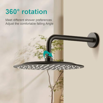 All Metal Rain Shower Head - Heavy Duty Stainless Steel, Easy Install, High Water Flow, Ultra-Thin Modern Design for Bathroom (D-Matte Black, 16) - color: D-Matte Black, size: 16