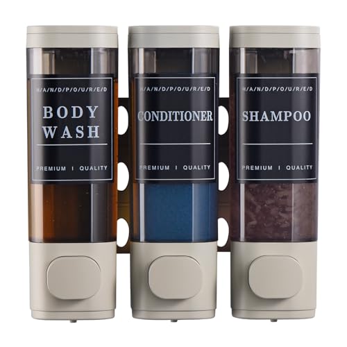 Shampoo and Conditioner Dispenser,Shower Dispenser 3 Chamber No Drilled Shampoo Dispenser for Shower Wall Mounted Body Wash for Bathroom Kitchen Hotel Large Capacity,Light Gray - color: Light Gray