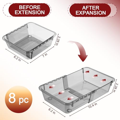 8 PCS Black Expandable Drawer Organizer, Large Drawer Organizers and Storage, Vanity Dividers, Acrylic Storage Bins for Makeup, Jewelry Gadgets for Kitchen, Bedroom, Bathroom, Office - size: 8 Pcs Large