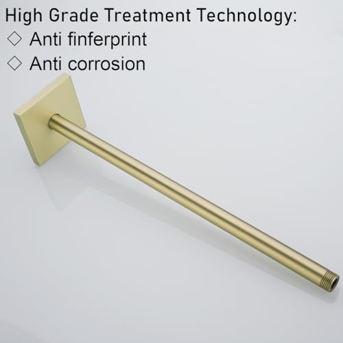 RANDOM Straight Shower Arm with Flange,Gold 16 Inches Ceiling Mount Shower Head Extension Arm,Brushed Gold.RD-91038-16BG-SQ - color: 16″ Brushed Gold(Square Flange)