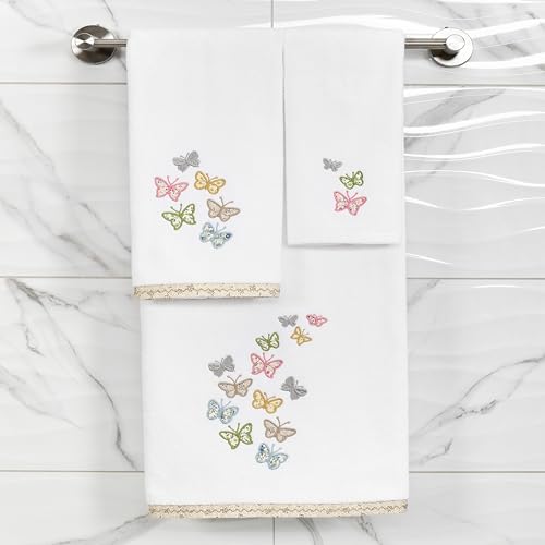 Frolic 4-Piece Luxury Towel Set, Calico Applique, Soft & Durable Turkish Cotton, Elegant Bathroom Ensemble, 2 Bath 2 Hand Towels, White - color: White, size: 2 Pcs Bath 2 Pcs Hand Towel