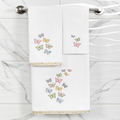 Frolic 4-Piece Luxury Towel Set, Calico Applique, Soft & Durable Turkish Cotton, Elegant Bathroom Ensemble, 2 Bath 2 Hand Towels, White - color: White, size: 2 Pcs Bath 2 Pcs Hand Towel