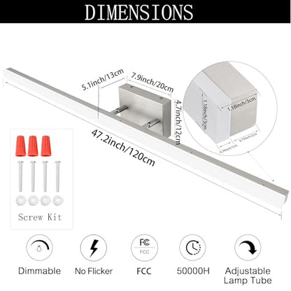 48 inch LED Modern Bathroom Vanity Lighting Fixtures Over Mirror, Brushed Nickel Adjustable Makeup Vanity Light Bar Dimmable 46W 5000K Cool White - color: Nickel-48 Inch 5000k