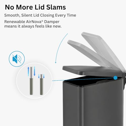 iTouchless 3 Gal Nursery Bin | Step Pedal Diaper Trash Can | Matte Grey | Wall-Hugger Shape Fits Narrow Gaps | Whisper-Quiet AirNova Damper | Matte Coating Resists Prints | Removable Liner Bucket - color: Gray