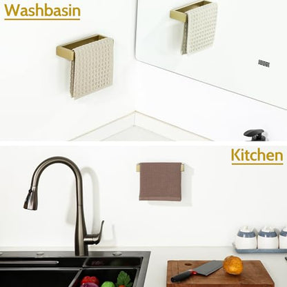 Sayayo Brushed Gold Towel Bar for Bathroom, 8 Inch Hand Towel Holder Wall Mount Square Towel Ring SUS304 Stainless Steel Towel Rack - color: Gold, size: 8 INCH