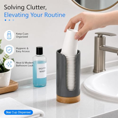 Ceramic Bathroom Cup Holder, 3-5 oz Cup Dispenser, Grey | Disposable Paper & Plastic Bathroom Cups Holder - Mouthwash Cups Dispenser for Bathroom, Guest Toiletries, Countertop, Coffee - color: Grey