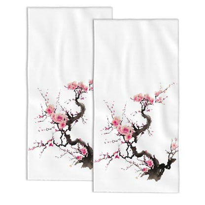 2 Pack Pink Cherry Blossom Hand Bath Towel,Spring Sakura Flowers Hand Towel Set of 2 Fingertip Towel Bathtub Decorative Kitchen Towel Highly Absorbent SPA Gym 14x28 Inch