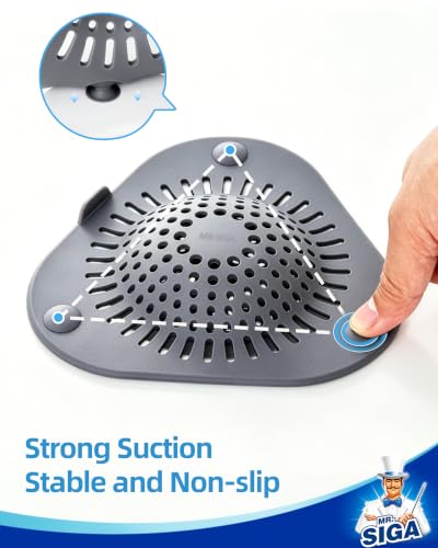 MR.SIGA Shower Drain Hair Catcher, Bathroom Sink Drain Strainer, 3 Pack | Value 3-pack hair stopper for bathtub drain with pull-tab, easy to clean, gray
