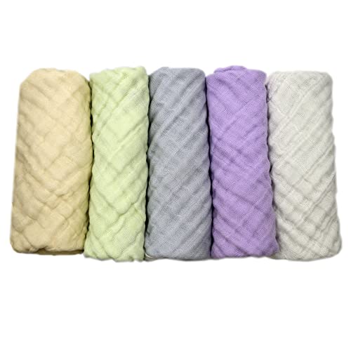 Baby Wash Cloth and Towels 5 Pack - Muslin Washcloths, Super Soft Newborn Bath Face Towels, Cotton Reusable Wipes