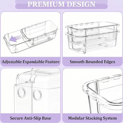 16 Pcs Extendable Clear Drawer Organizer|2-Size Expandable Drawer Dividers | Expanding Plastic Storage Boxes, Arcrylic Storage Bins for Vanity Makeup Drawer Dresser Kitchen Utensils DIY Desk Office - size: 16PCS