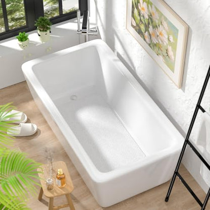 HITSLAM Bathtub Mat Non Slip, 35 x 16 Inch Long Soft PVC Loofah Shower Mat, Bath Mat for Tub Without Suction Cups, Quick Drying Bath Tub Mat for Shower and Bathroom, Easy to Clean, White - color: White